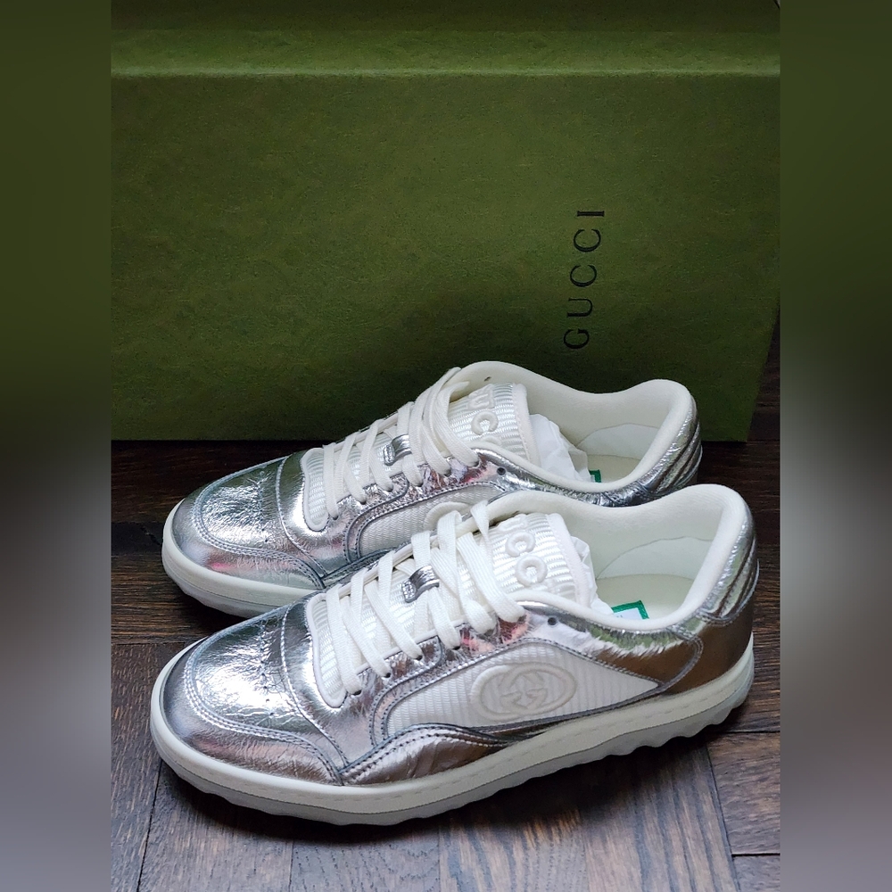 $1080 Brand New Gucci MAC80 Women's  Sneaker Metallic Silver EU 36.5 US 6.5